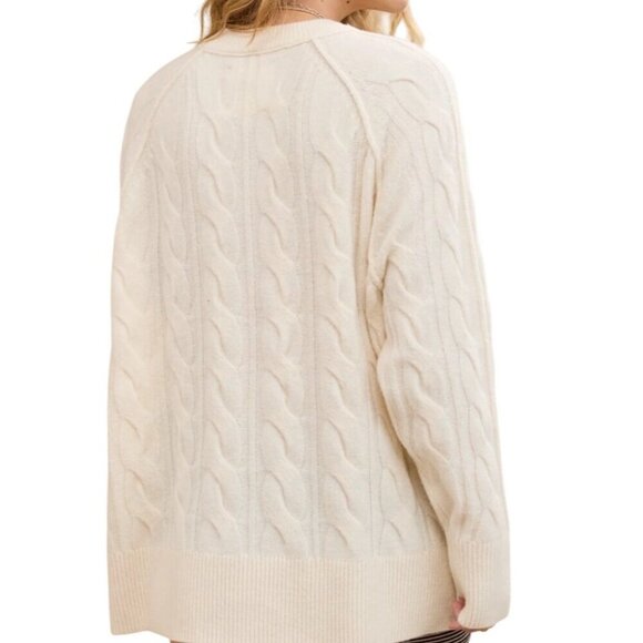 Aerie unREAL Cable Crew Sweater in natural oversized XXS fisherman’s cable knit - Picture 2 of 11